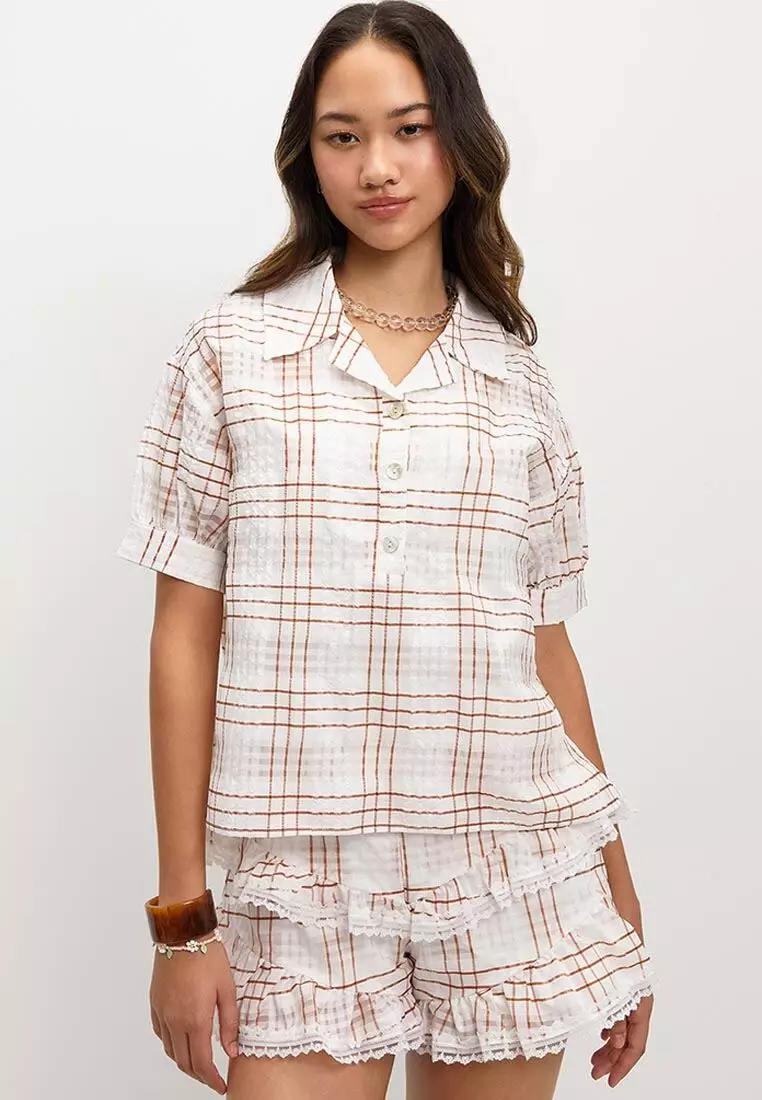 Checkered Button Top
