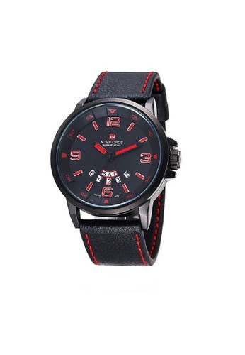 Naviforce - Jam Tangan Pria - Hitam Merah - Strap Leather - NF9028