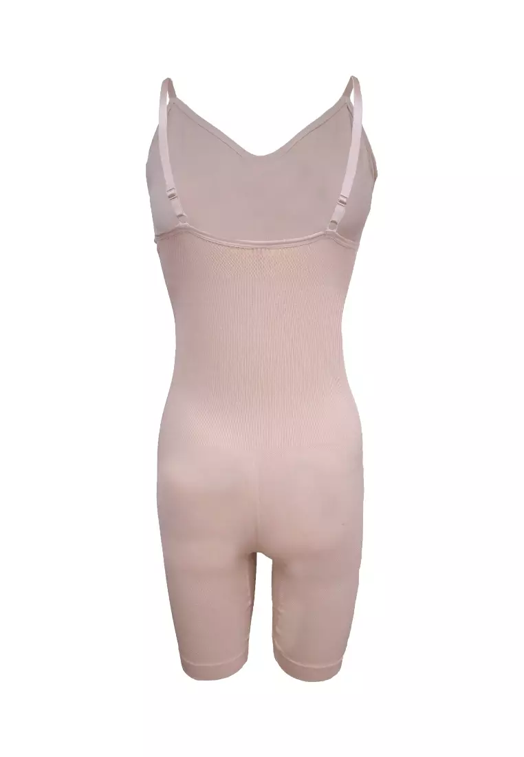 None Padded Mid-Thigh Bodysuit with Slimming Effect Shapewear for Women 