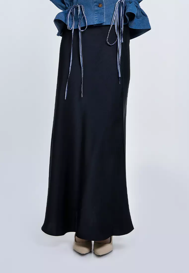Kami Satin Bias Cut Skirt Black