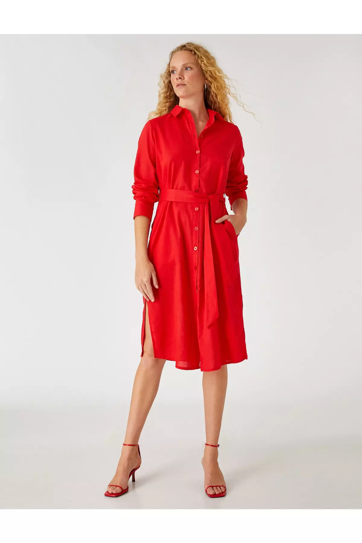 Red midi discount shirt dress