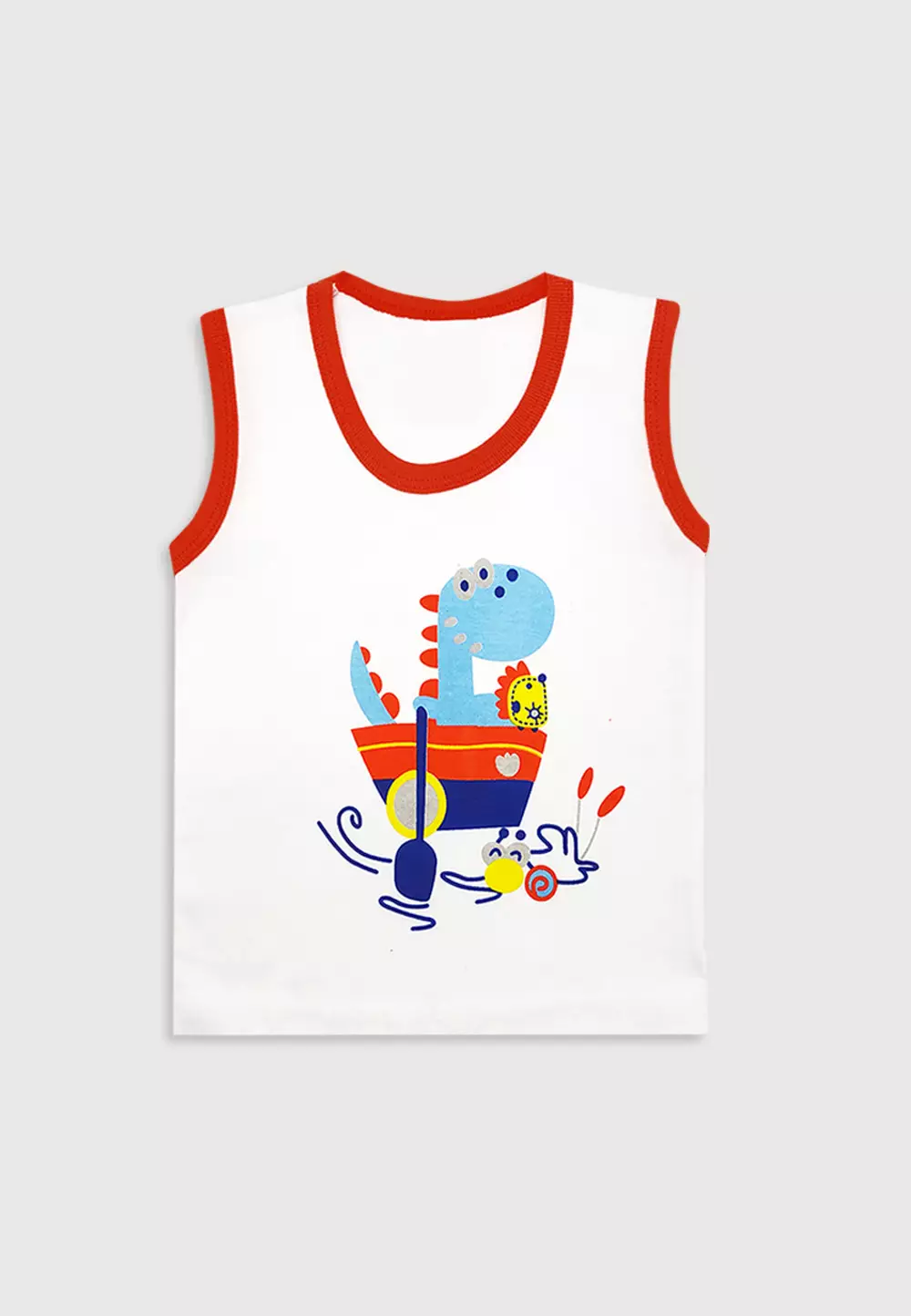 Wakakids Baju Singlet Bayi Anak Laki Laki Motif Dino Setelan Kaos Usia 6 Bulan Hingga 12 Bulan 4061 Merah