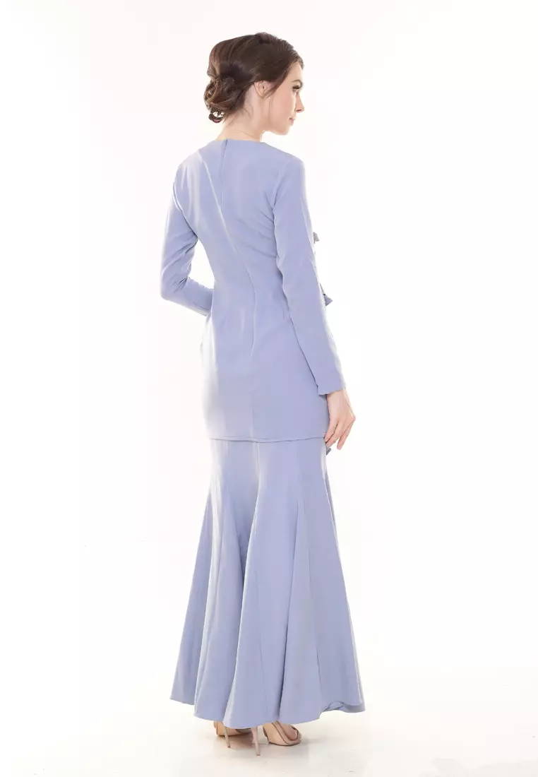 Vincy Pleated Kurung Modern in Dusty Blue