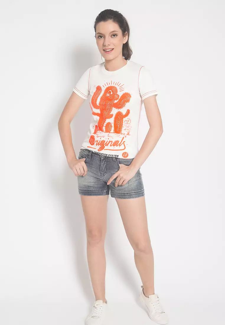 LGS - Kaos Wanita - Gambar - Cream - Slim Fit - LTS.555.K901M.067.C