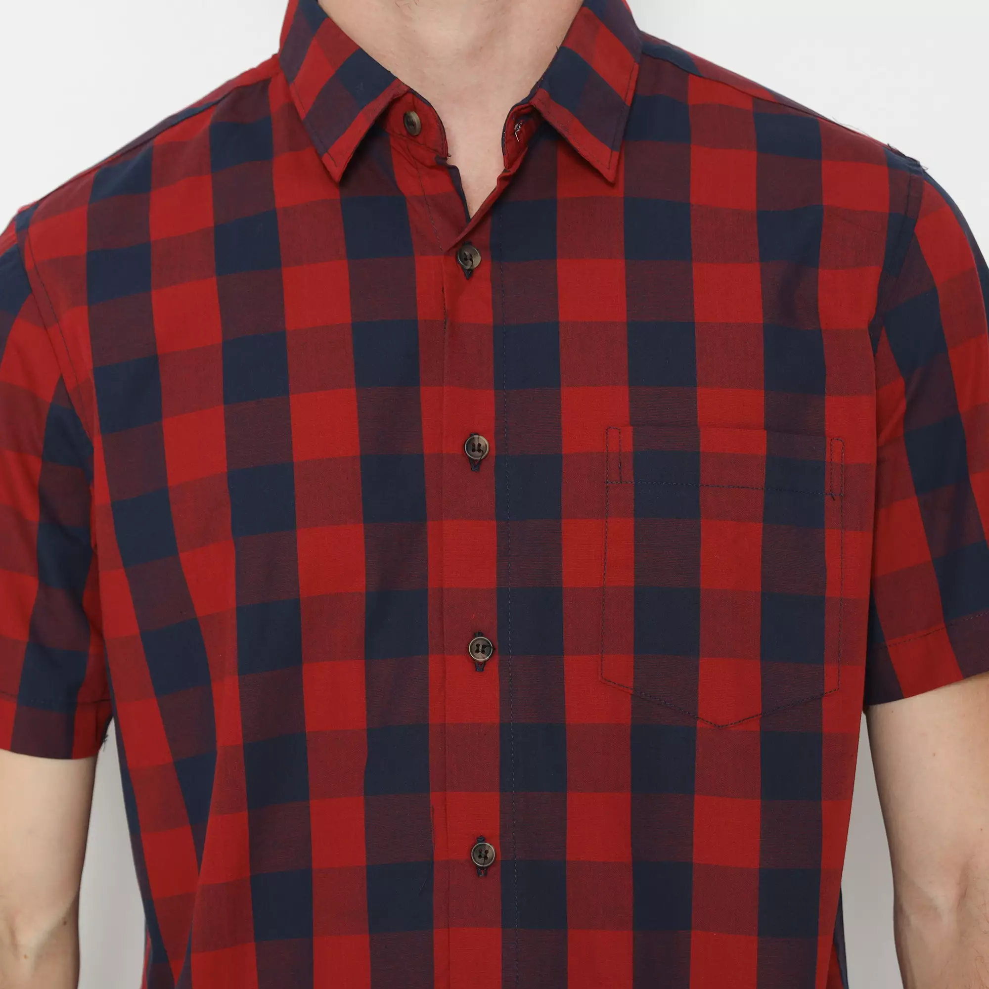 Platini Kemeja Motif Kotak Pria Lengan Pendek Katun RED 71008