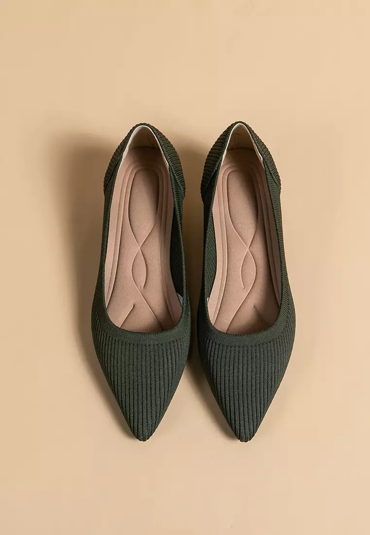 3.5CM ‌Pointed-toe Fly Knit‌ Kitten Heels‌ TJ1507