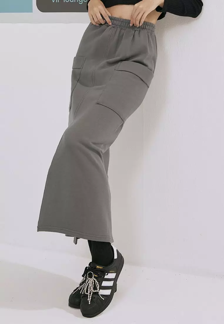 Casual Front Slit Pocket Elastic Waist Maxi Skirt [CA2991]
