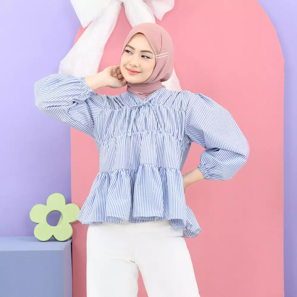 Liora Rubber Blouse - Stripe Blue M19501 R74S5