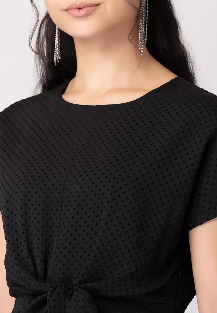 Black Front Tie Up Mini Dress