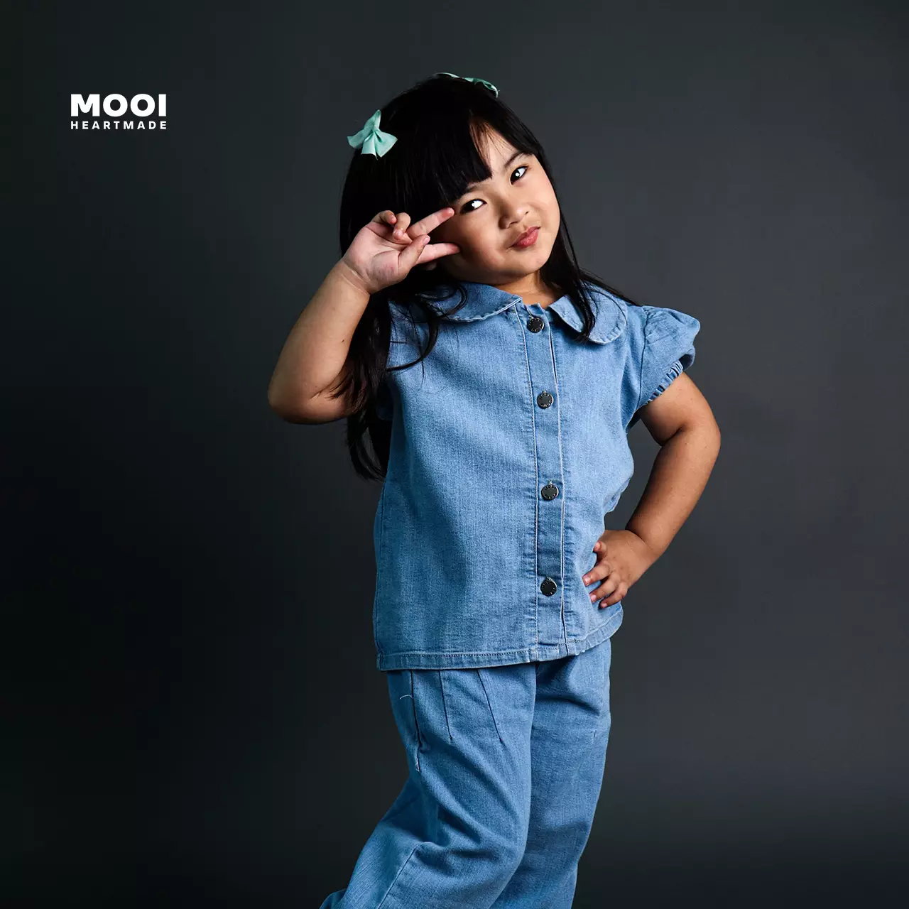 Mooi Kemeja Jeans Anak Yuki Denim Top - Light Blue