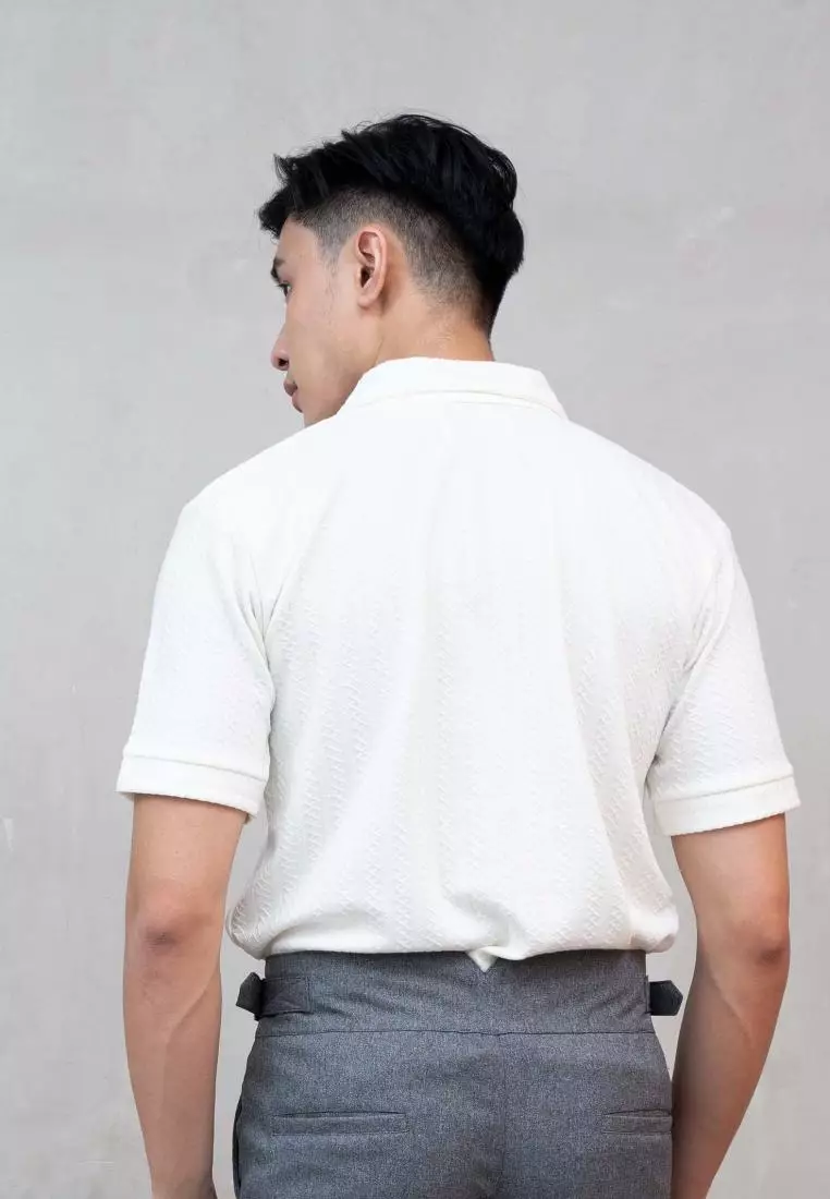 Houseofcuff Polo Shirt Rajut Stretch Lengan Pendek Pria Putih