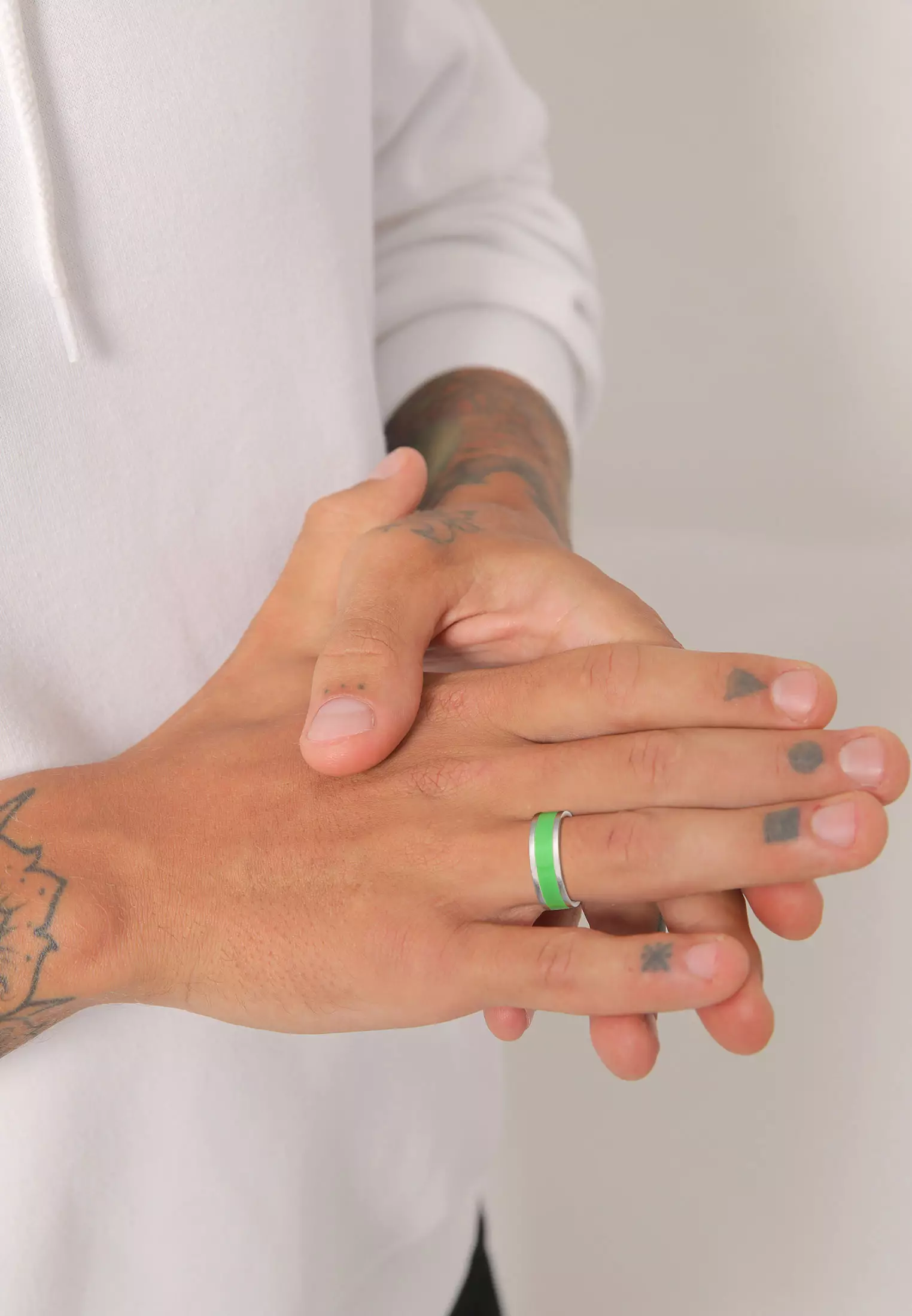 Men's Silver Green Enamel Band Ring