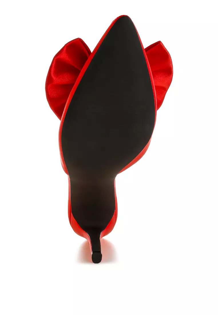 Sepatu Stiletto Berdetail Pita Warna Merah