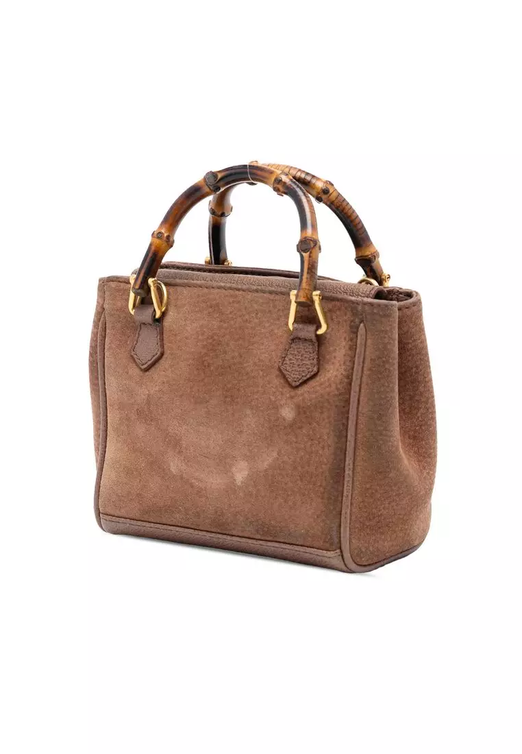 Pre-Loved Gucci Mini Suede Bamboo Satchel