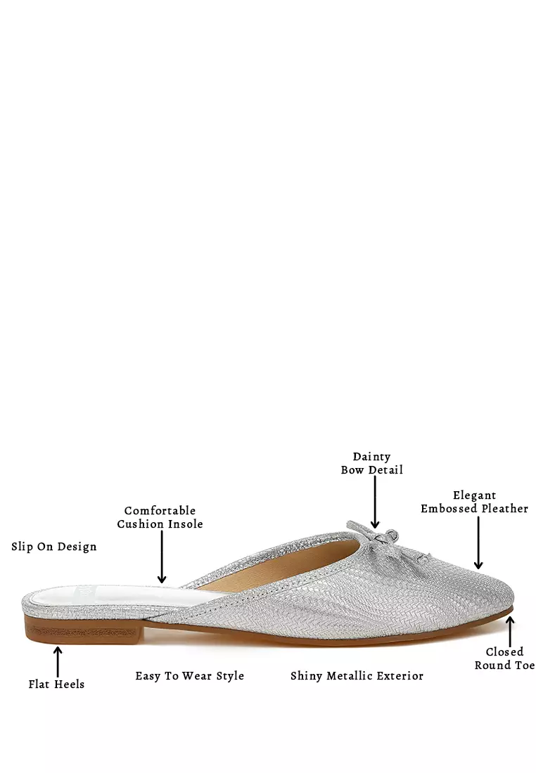 Party Bow Slip-On Mules in Silver