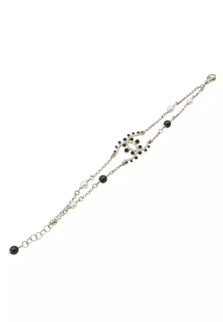 Pre-Loved Chanel Gold Plated Cc Faux Pearl Rhinestones Bracelet