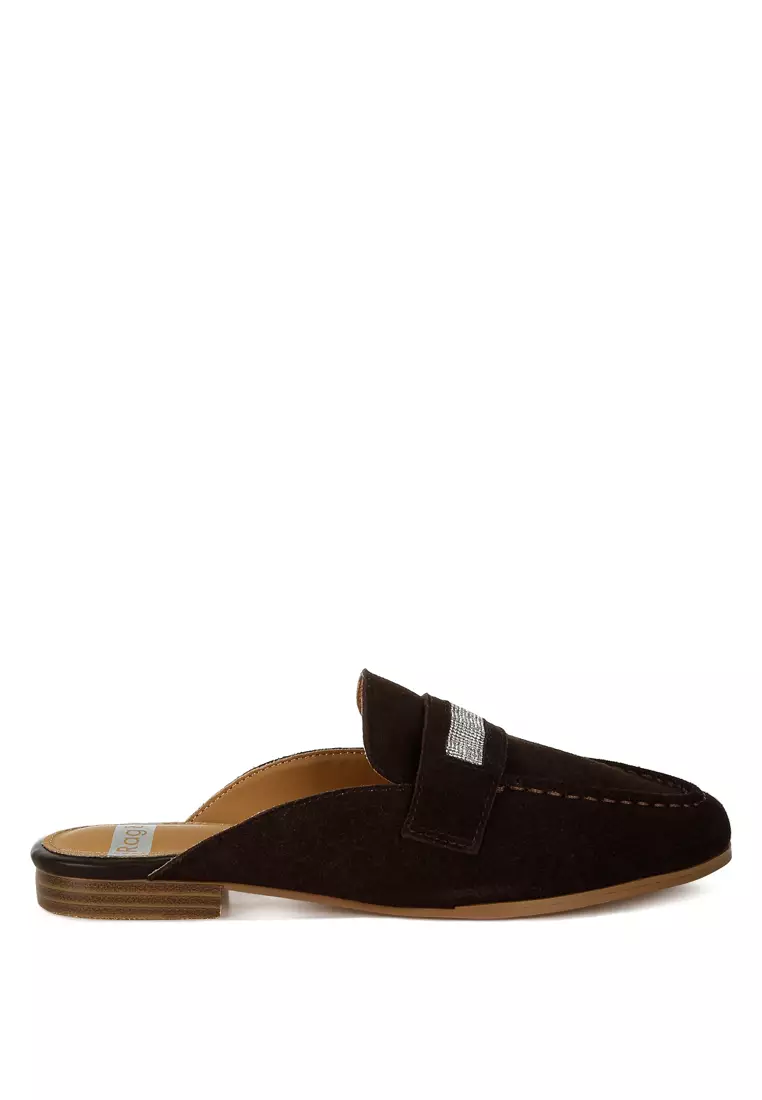 Discount on Rag & CO.  shoes - SKU: Rhinestone Strap Suede Mules in Brown