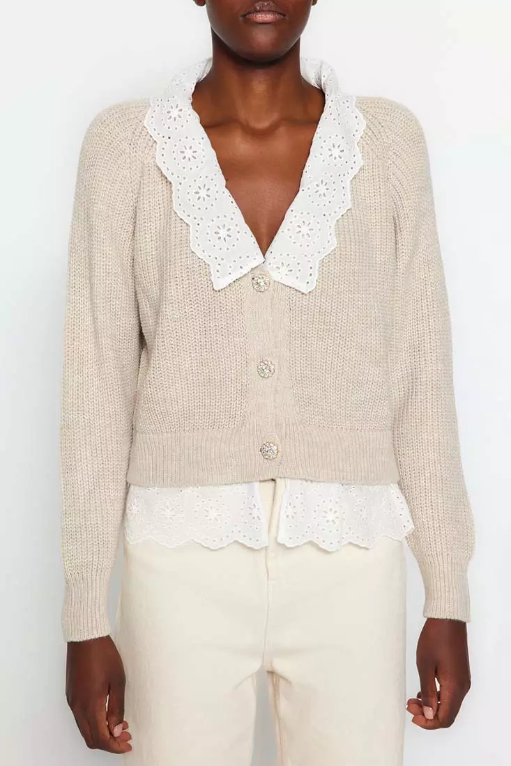 Crop Polo Collar Knit Cardigan