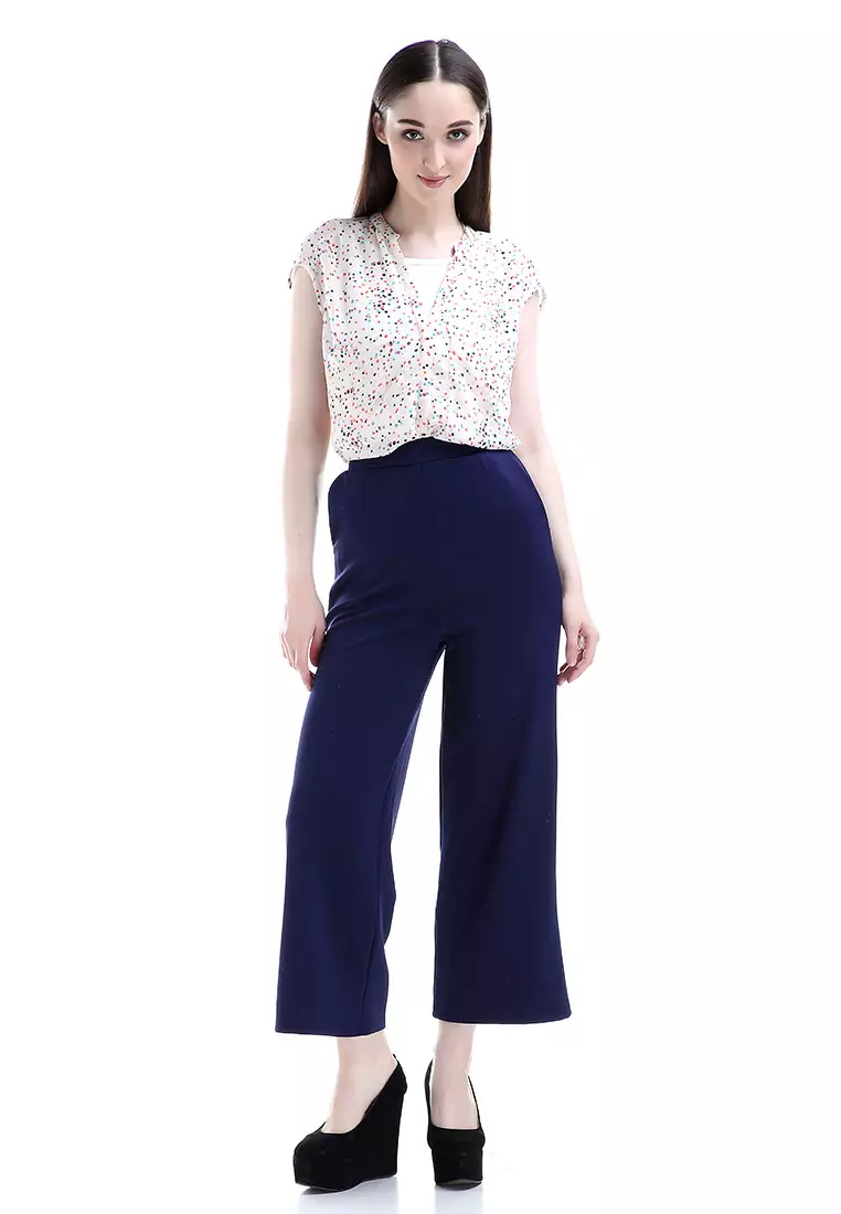 Xana Celana Kulot Bawahan Wanita Motif Solid Design Simple Woman - Navy
