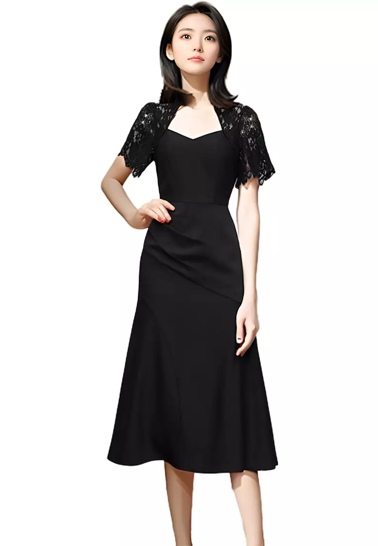 Sunnydaysweety 2024 new standing collar cheongsam design lace dress ...