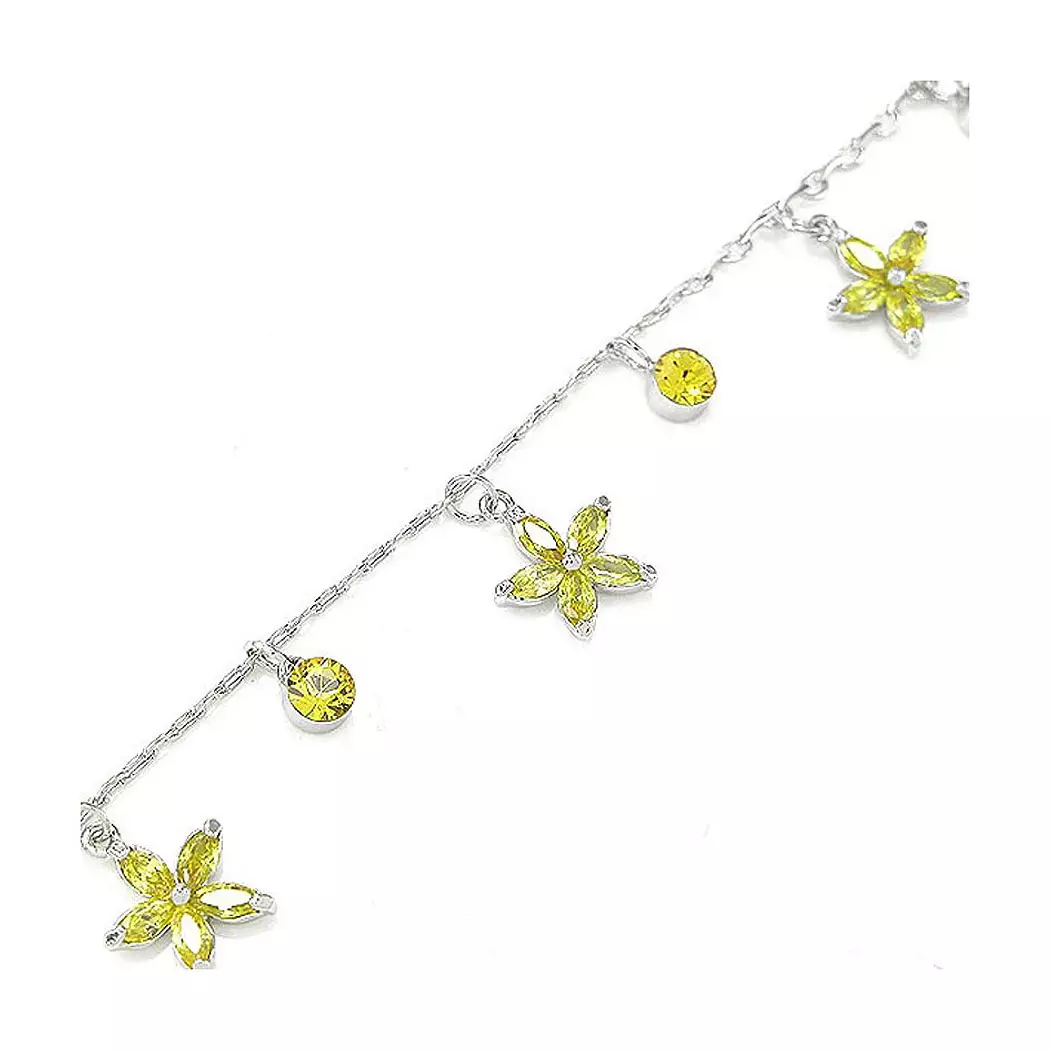 Elegant Flower Anklet with Yellow Austrian Element Crystals