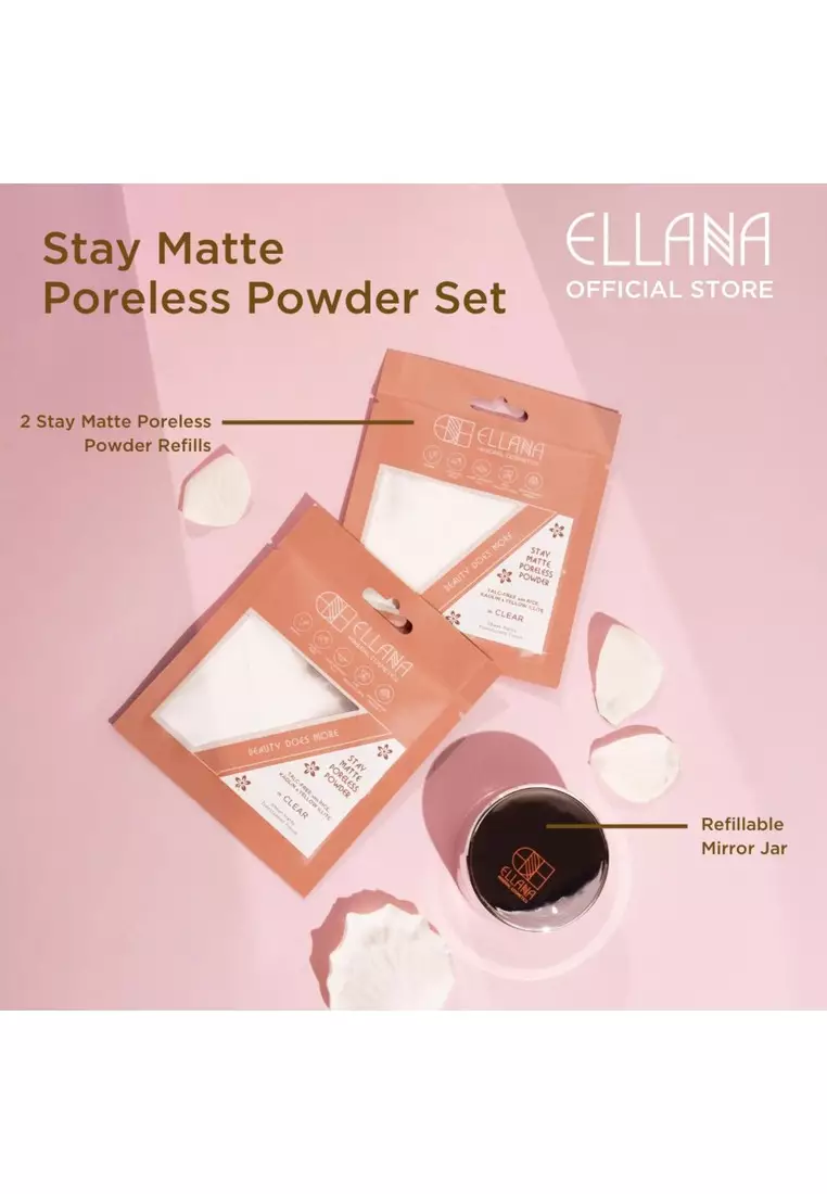 Discount on Ellana Mineral Cosmetics  shoes - SKU: Ellana Stay Matte Poreless Powder Kit | 2pcs Stay Matte Refills (Clear) + Mirror Jar