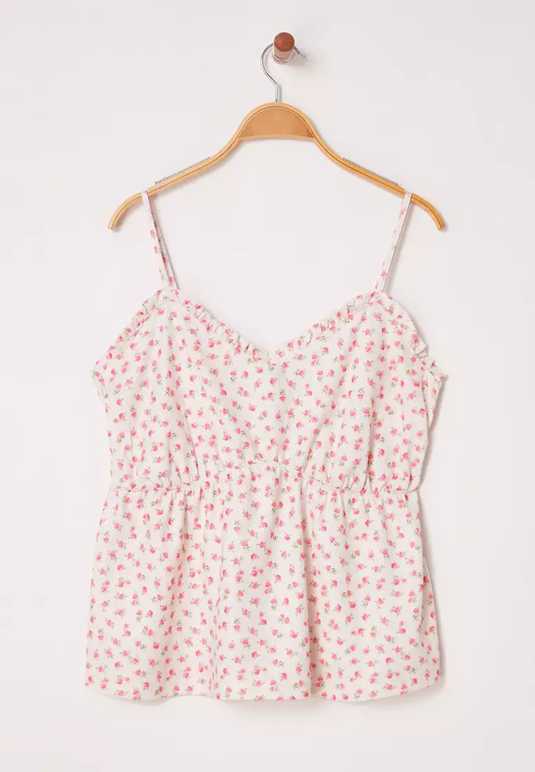 Multicolored Strappy Floral Patterned Knitting Plus Size Blouse TBBSS25AF00041
