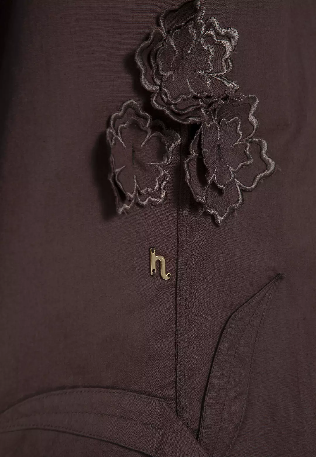 HijabChic Elarona Dark Brown Top - Atasan Kemeja Flower Bordir Tiga Dimensi Unik