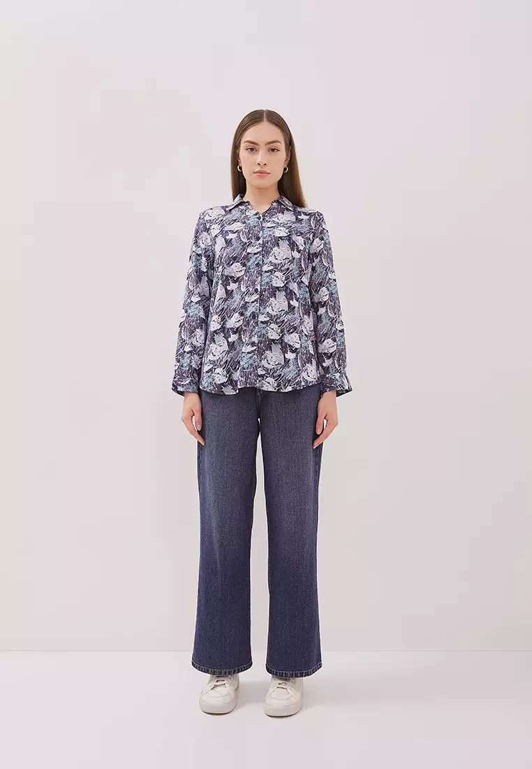 DUST Kemeja Derena Abstrak Biru ECOVERO™ Comfease (D.116496)