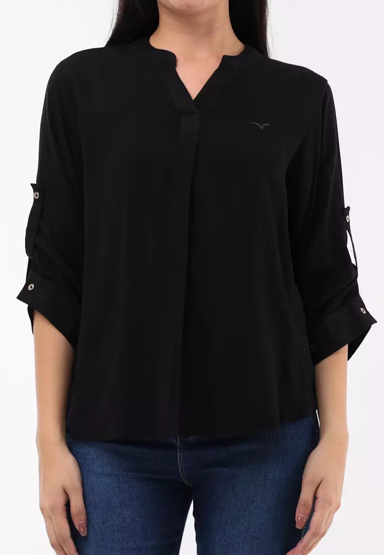 Plain Single Bold Twill 3/4 Blouse