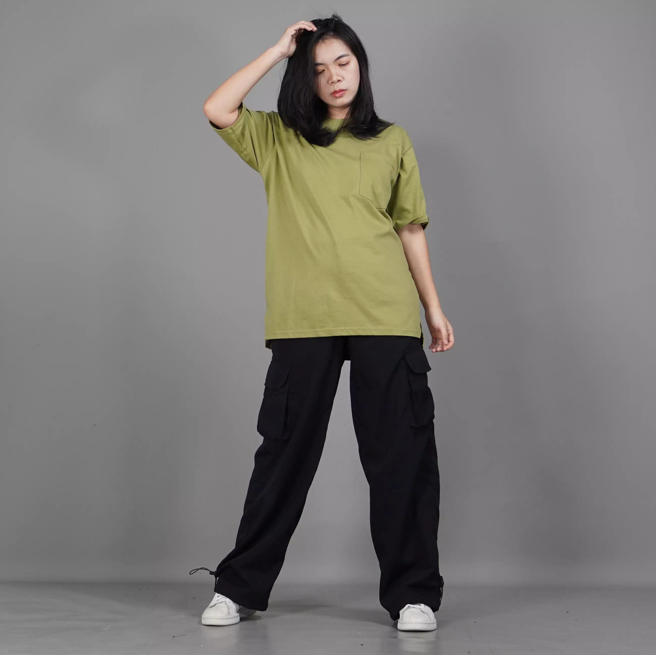  DANIELA Cotton Oversize TShirt Kaos Oversize Wanita Katun - MATCHA