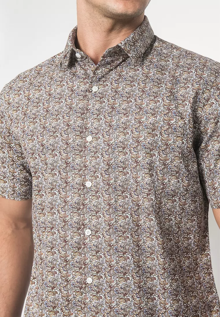 Johnwin - Kemeja Formal - Batik - Coklat - Regular Fit