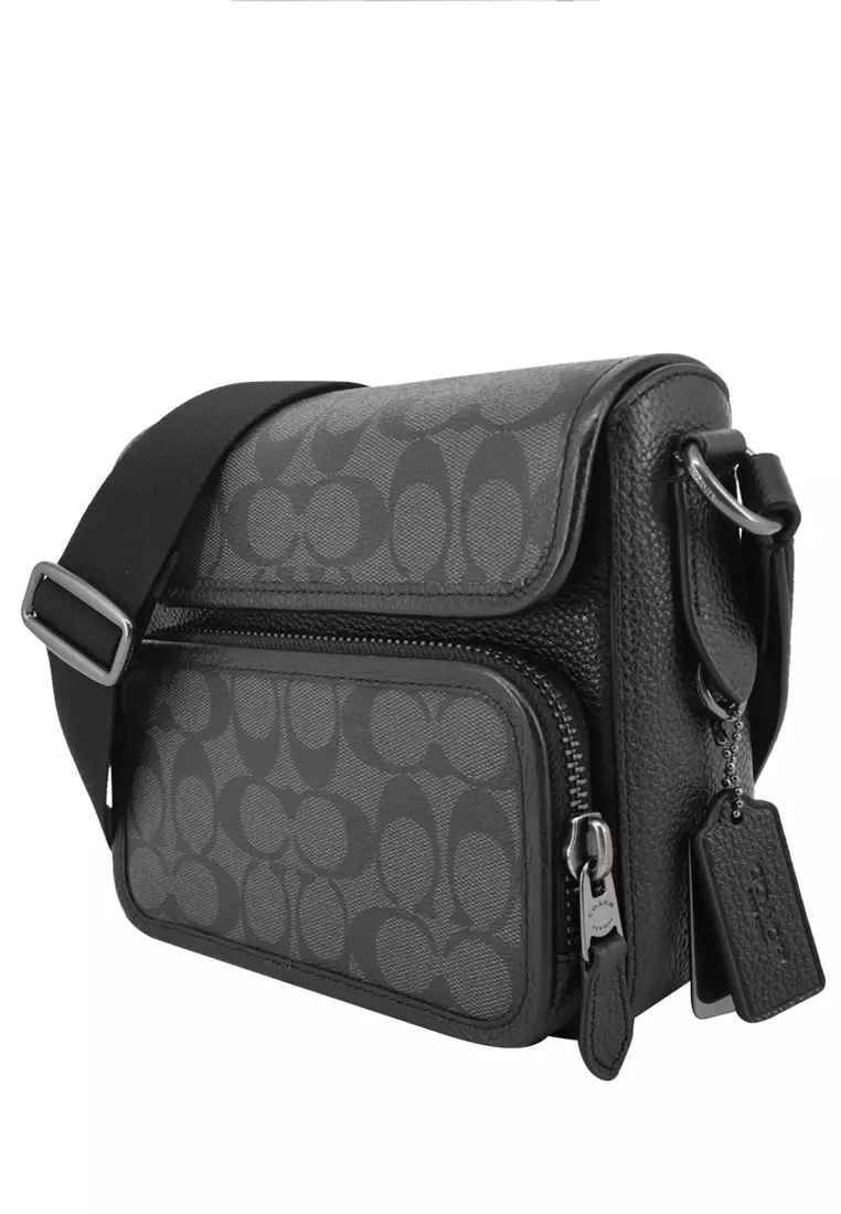 Mens Sullivan Flap Crossbody Bag In Signature Canvas - Charcoal Black