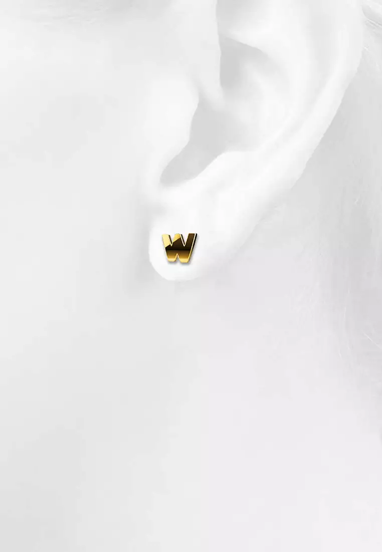 Bold Alphabet Letter Initial Charm Earrings in Gold Tone - W