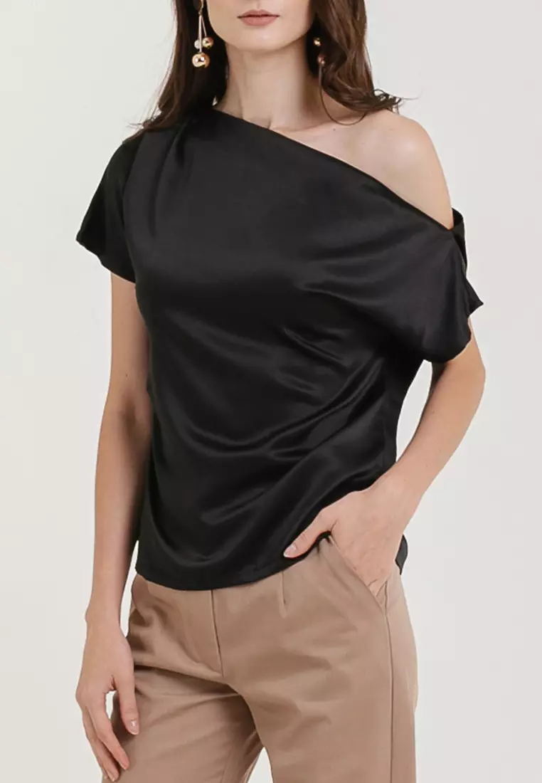 Sabina One Shoulder Top in Black
