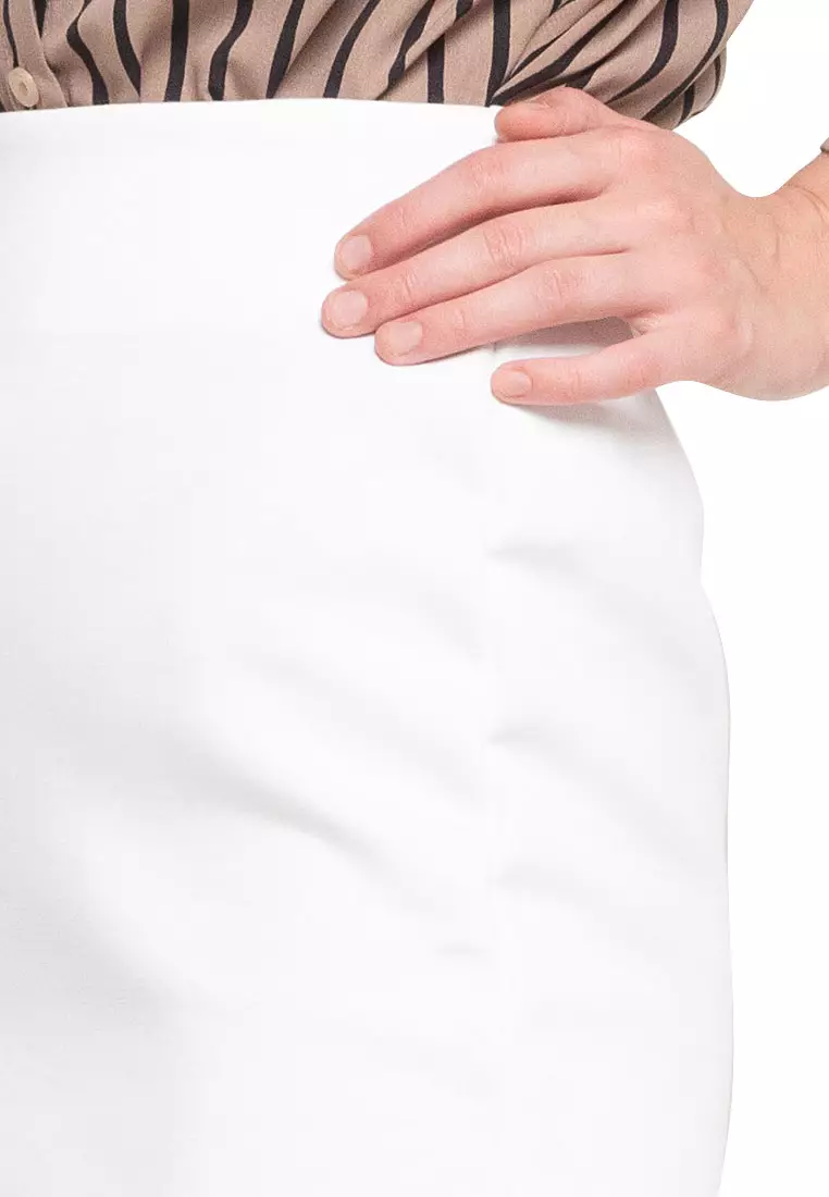 Chalon Midi Skirt Motif Solid Design Casual Bawahan Wanita - White