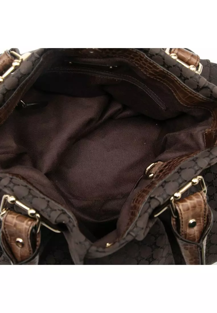 Pre-Loved Celine Embossed Leather Trimmed Macadam Canvas Vertical Tote