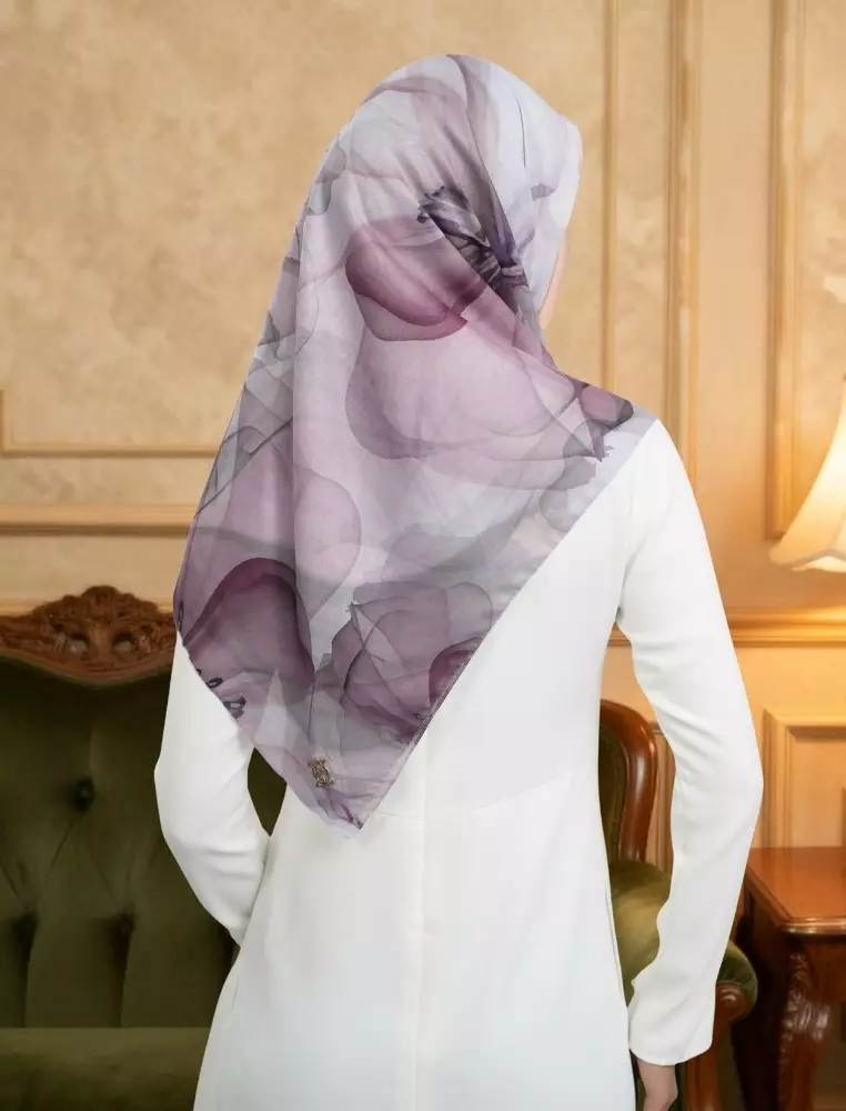 Zyla Print Scarf Mauve - Kerudung Hijab Segiempat Motif Premium - Box