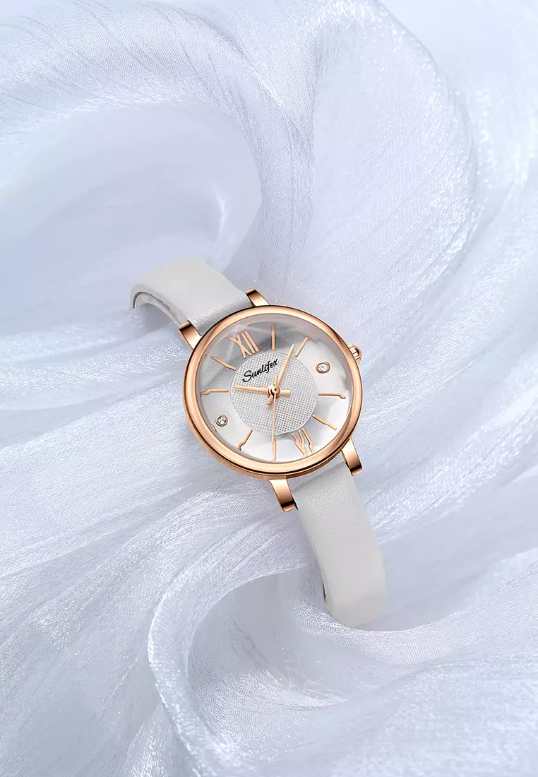 Jam Tangan Wanita 8005 Original Santai Kuarsa Tali Kulit Jam Wanita Anti Air Jam Tangan Cewek white