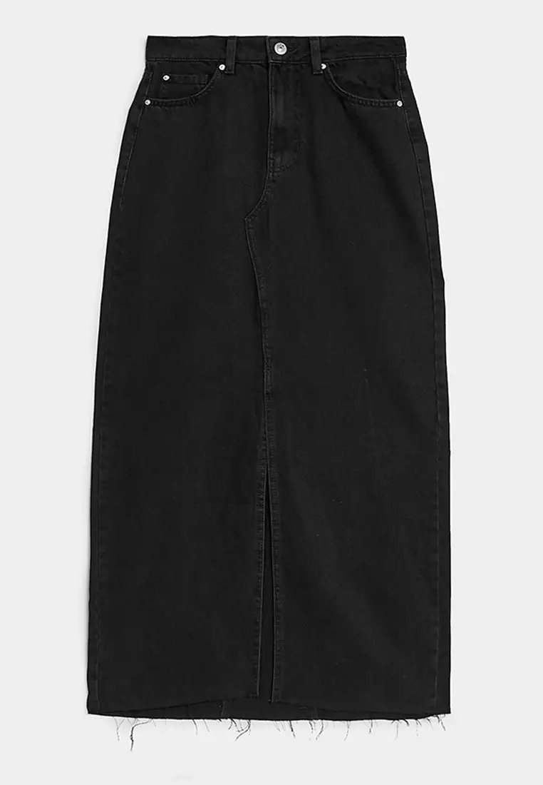 Denim Split Front Maxi Skirt