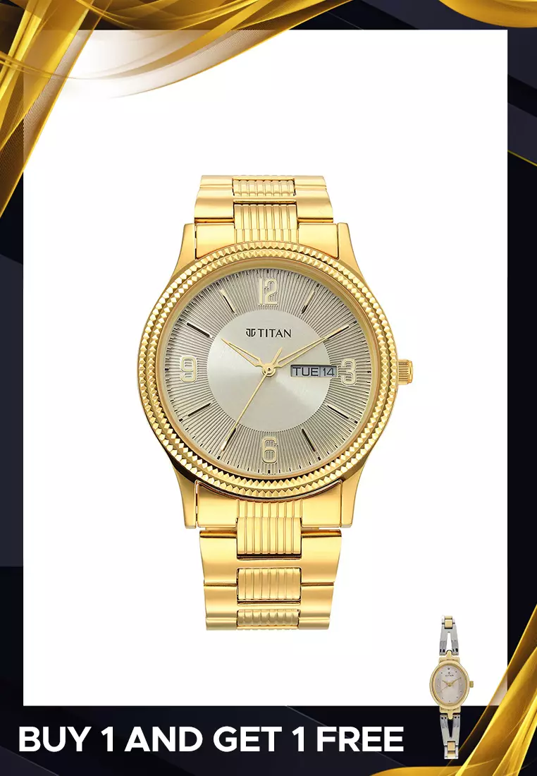 Titan Karishma Gold Stainless Steel Analog Quartz Watch For Men TTN1650YM09
