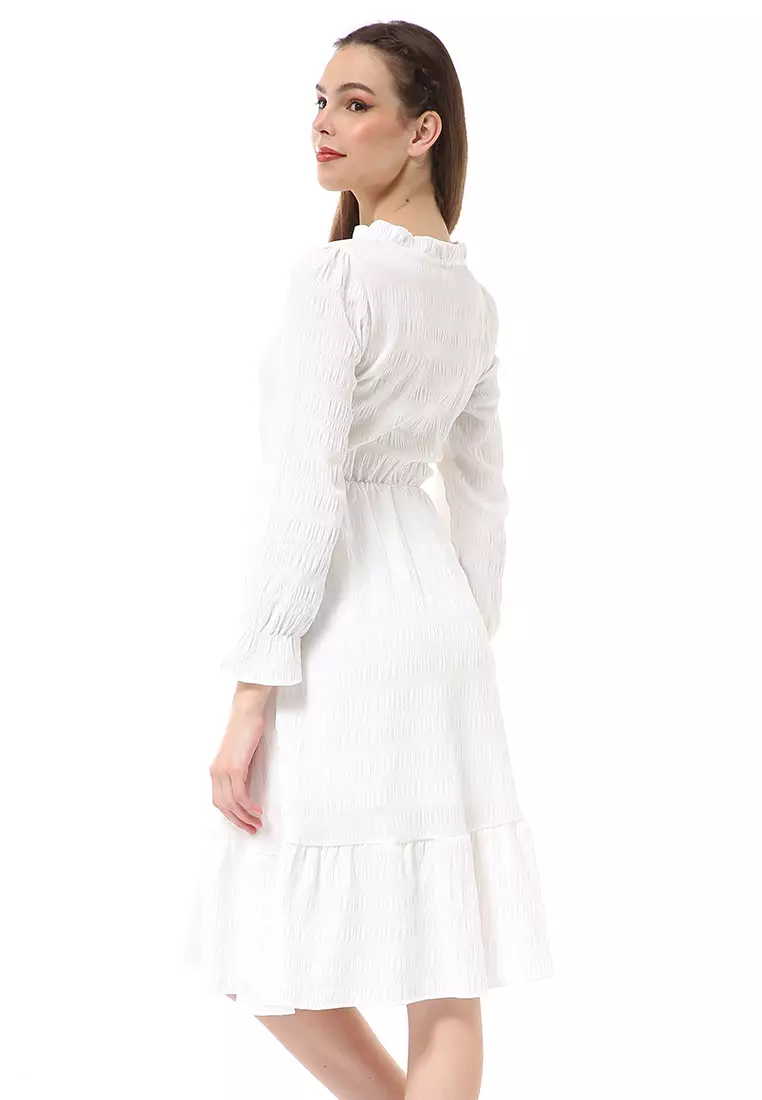 Rachel Dress Kasual Wanita Lengan Panjang Model Simple Material Chiffon ORIGINAL - White