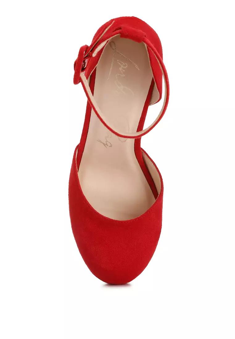 Sandal Tumit Platform Tali Pergelangan Kaki Merah