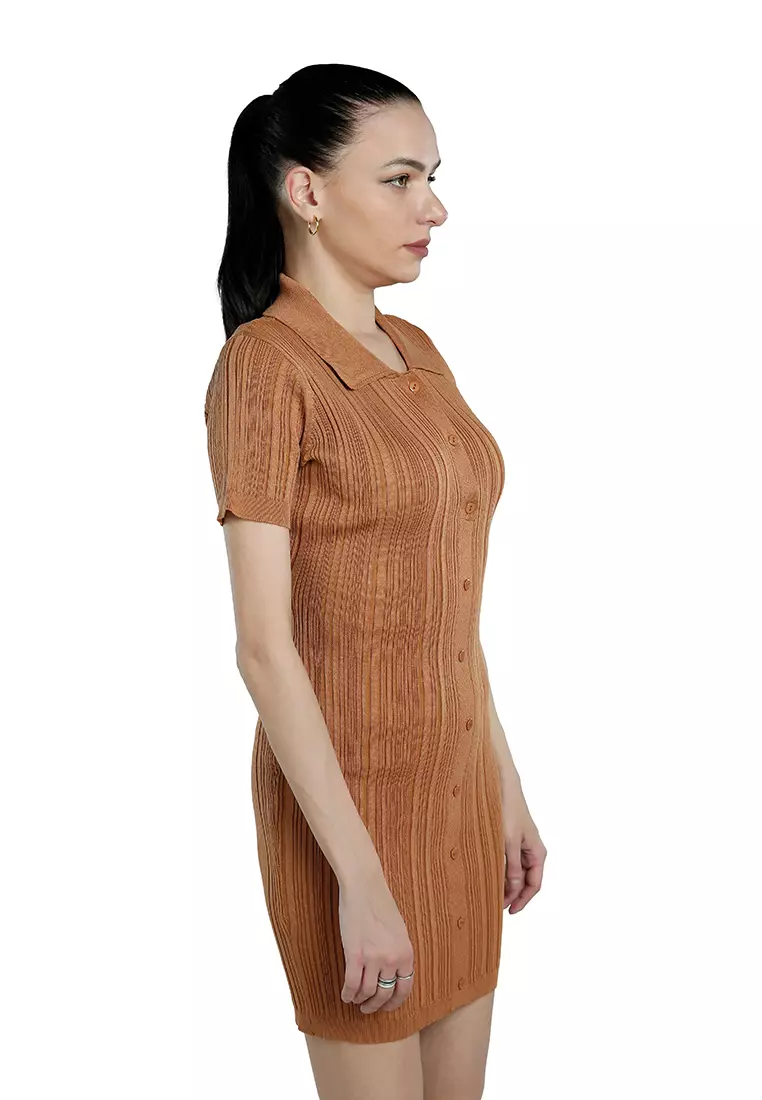 Dress Sweater Bodycon Kerah Marsala