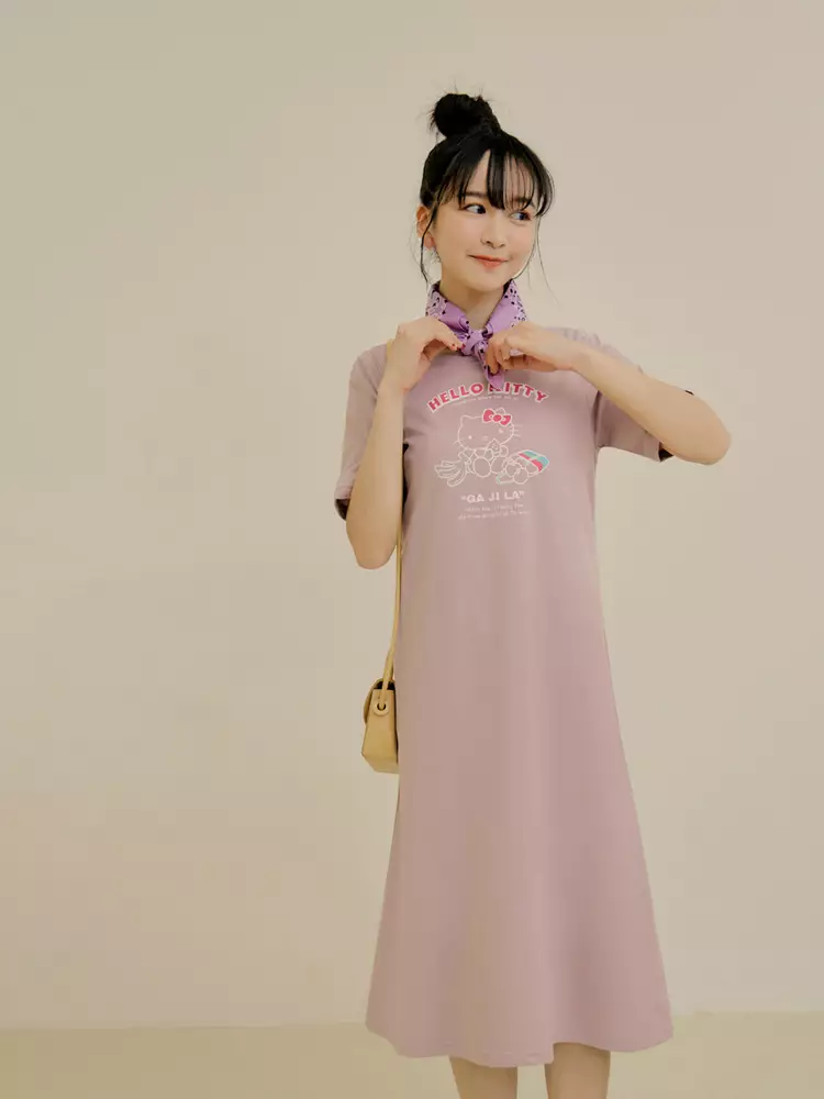 KITTY復古台灣．台灣製復古茄芷袋印花露背休閒洋裝《KB1343》