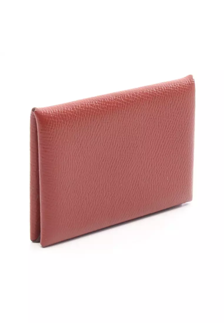 Pre-Loved Hermès Calvi Verso Rouge Venetian coin purse Veau epsom Red brown silver hardware U stamp