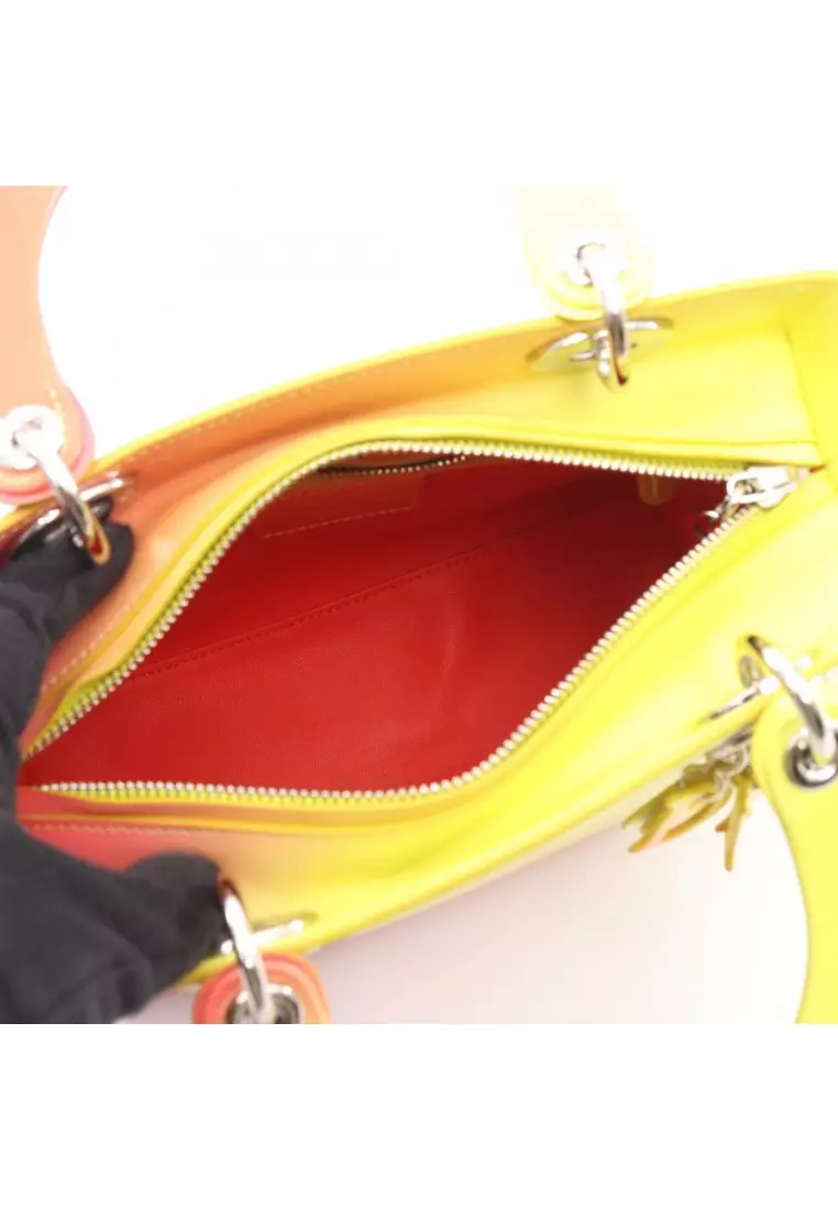 Pre-Loved Christian Dior LADY DIOR lady dior Handbag leather yellow Red brown 2WAY