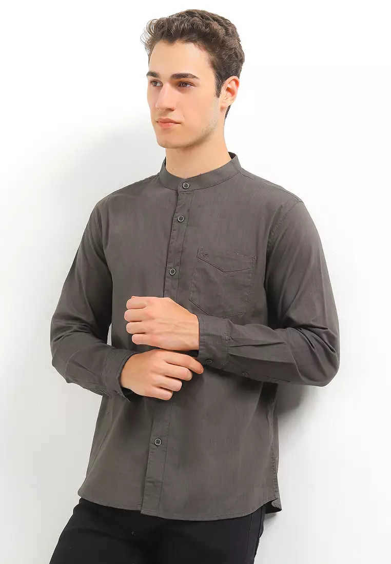 Kemeja Lengan Panjang Acressa Grey White