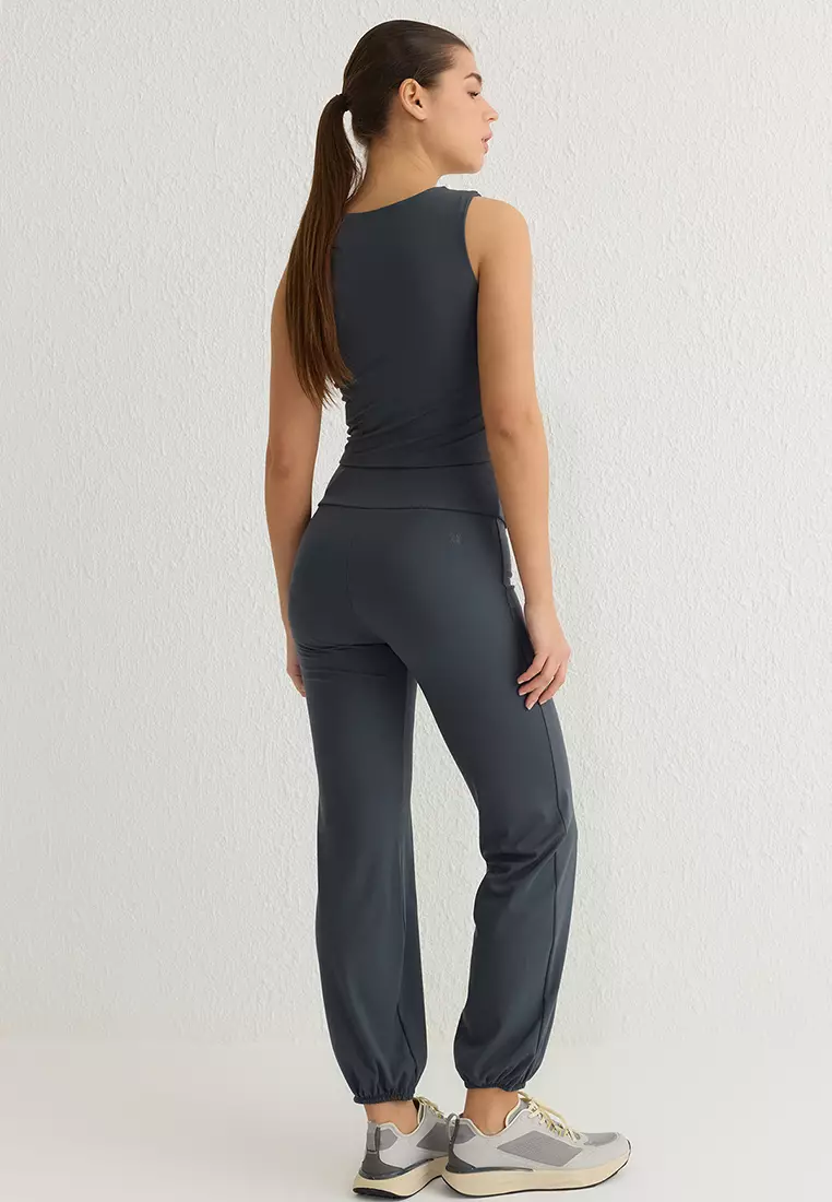 Anthracite Brushed Soft Fabric Reflective Printed Sports Knitted Tracksuit Bottoms THMSS25EA00004