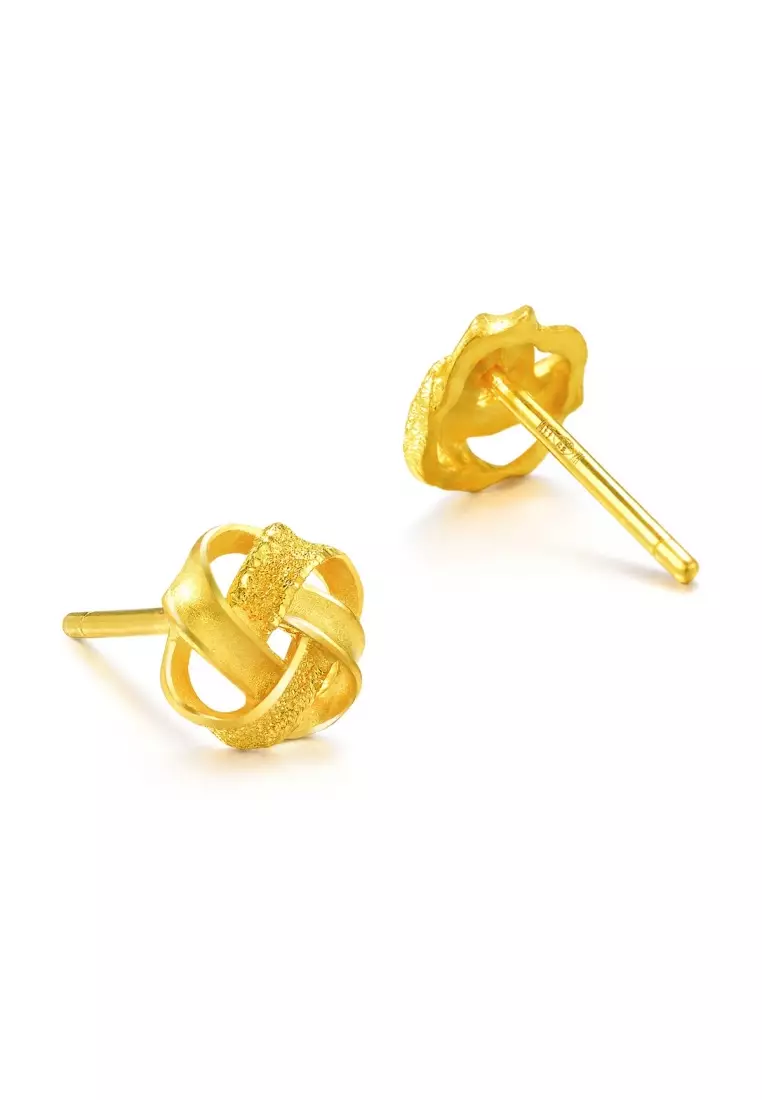 999.9 24K Solid Gold Hollowed Blossom Pattern Stud Earrings 69681E